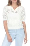 Rain And Rose Open Stitch Sweater Polo In White