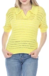 Rain And Rose Open Stitch Sweater Polo In Yellow
