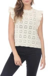 Rain And Rose Openwork Cotton Top In Beige