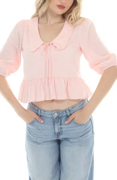 Rain And Rose Peter Pan Collar Ruffle Top In Pink