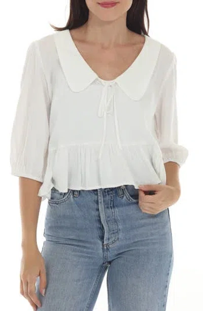 Rain And Rose Peter Pan Collar Ruffle Top In White