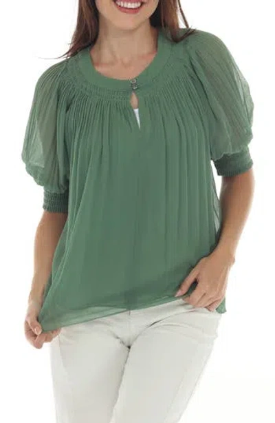Rain And Rose Pleated Puff Sleeve Top In Green