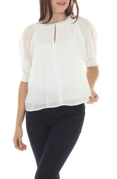 Rain And Rose Pleated Puff Sleeve Top In White