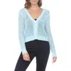 Rain And Rose Pointelle Open Stitch Cardigan In Powder Blue
