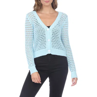 Rain And Rose Pointelle Open Stitch Cardigan In Powder Blue