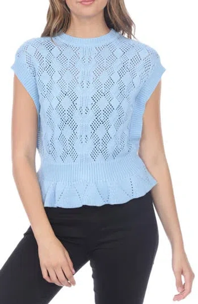 Rain And Rose Pointelle Sleeveless Sweater In Blue
