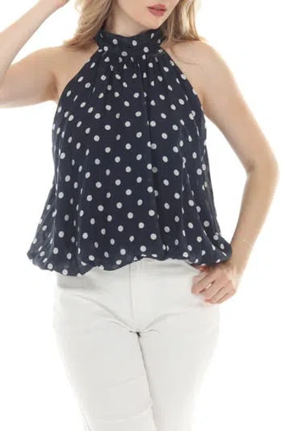 Rain And Rose Polka Dot Halter Bubble Hem Top In Blue