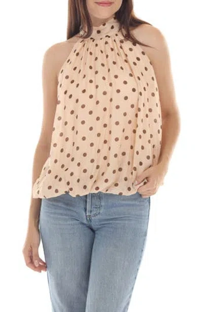 Rain And Rose Polka Dot Halter Bubble Hem Top In Pink