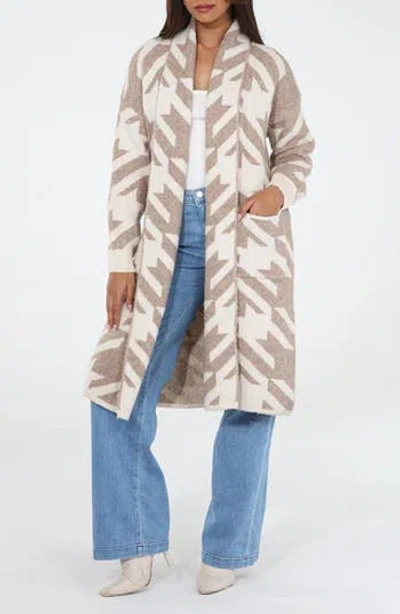 Rain And Rose Print Cardigan In Brown