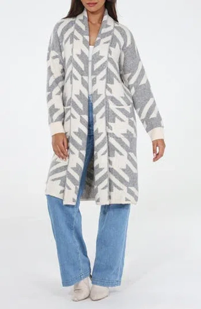 Rain And Rose Print Cardigan In Gray