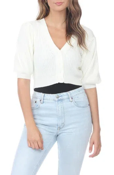 Rain And Rose Puff Sleeve Cardigan In White