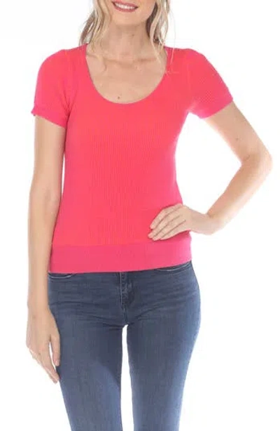 Rain And Rose Rib Knit Short Sleeve Top In Pink
