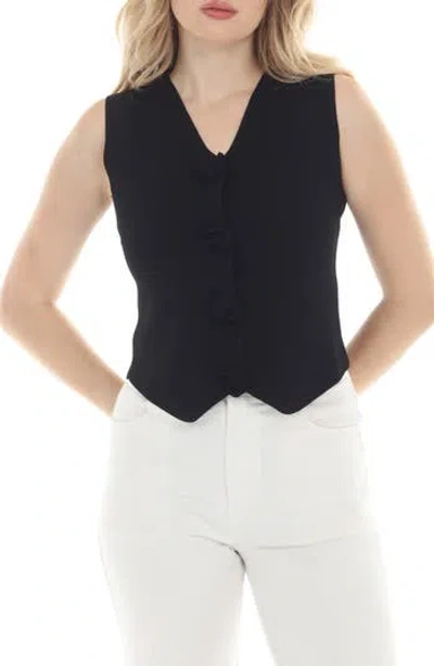 Rain And Rose Rosette Button Front Knit Vest In Black