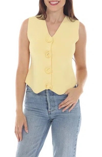 Rain And Rose Rosette Button Front Knit Vest In Yellow