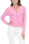 Rain And Rose Ruffle Front Cardigan In Pink