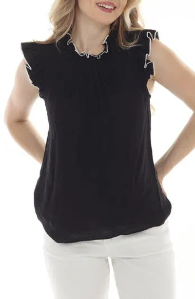 Rain And Rose Ruffle Mock Top In Black