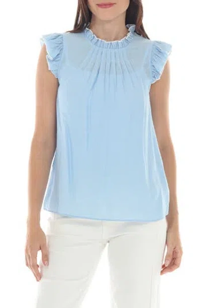 Rain And Rose Ruffle Mock Top In Blue