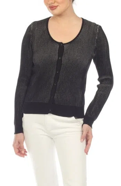 Rain And Rose Scoop Neck Fitted Rib Cardigan In Black/beige
