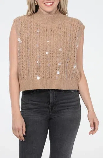 Rain And Rose Sequin Sweater Vest In Mocha