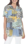 Rain And Rose Short Sleeve Patchwork Top In Blue