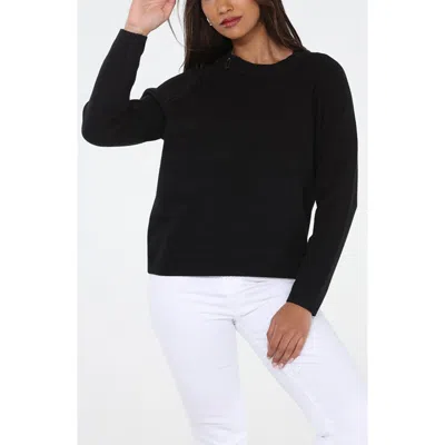 Rain And Rose Shoulder Zip Crewneck Sweater In Black