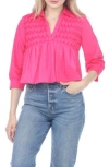 Rain And Rose Smocked Babydoll Top In Fuchsia