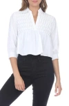 Rain And Rose Smocked Babydoll Top In White