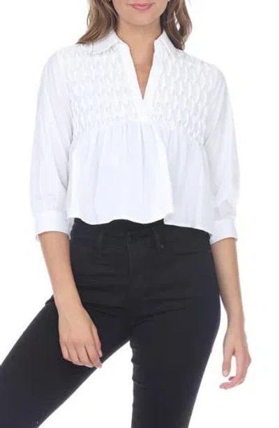Rain And Rose Smocked Babydoll Top In White