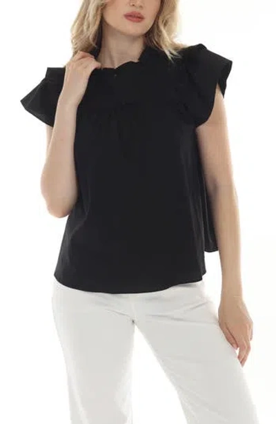 Rain And Rose Smocked Ruffle Top In Black