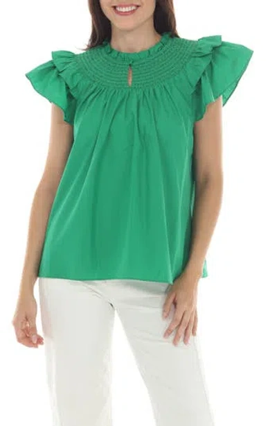 Rain And Rose Smocked Ruffle Top In Green