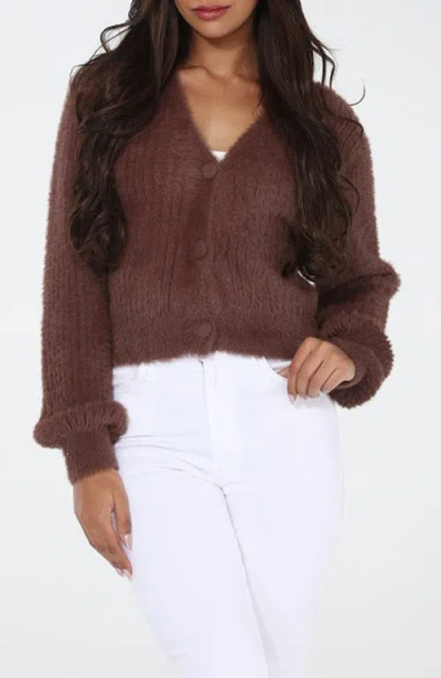 Rain And Rose Soft V-neck Cardigan In Brown