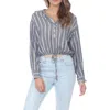 Rain And Rose Stripe Drawstring Top In Blue