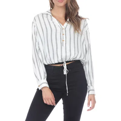 Rain And Rose Stripe Drawstring Top In White