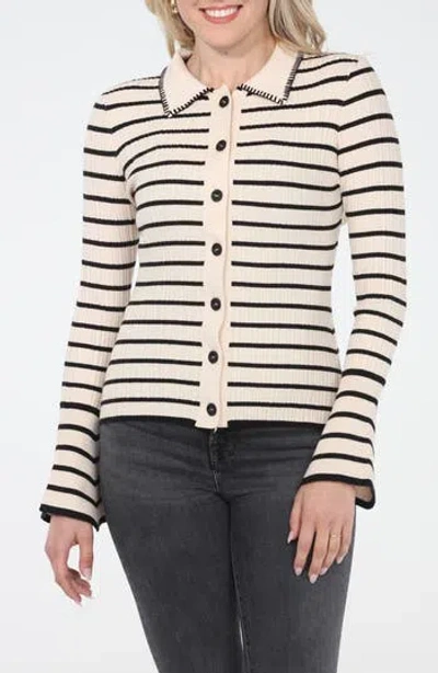 Rain And Rose Stripe Knit Button-up Shirt In Multi