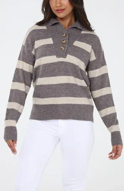 Rain And Rose Stripe Knit Polo Sweater In Multi