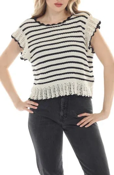 Rain And Rose Stripe Knit Top In Black