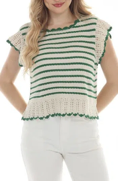 Rain And Rose Stripe Knit Top In Green