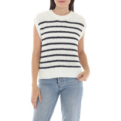 Rain And Rose Stripe Sleeveless Knit Top In White
