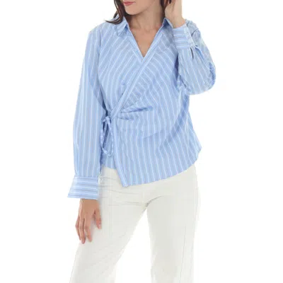 Rain And Rose Stripe Wrap Top In Blue