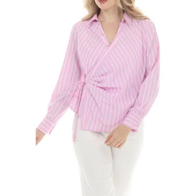 Rain And Rose Stripe Wrap Top In Pink