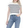 Rain And Rose Striped Cap Sleeve Sweater In White