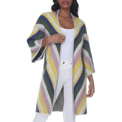 Rain And Rose Striped Duster Cardigan In Burgundy