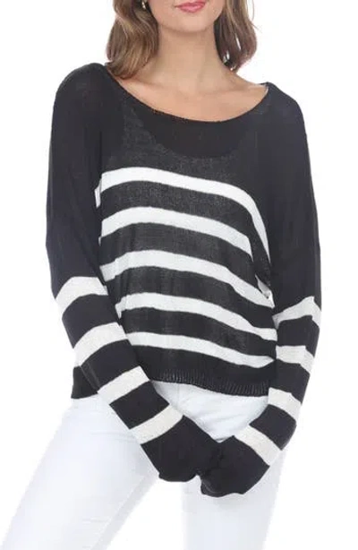 Rain And Rose Striped Knit Sweater In Black