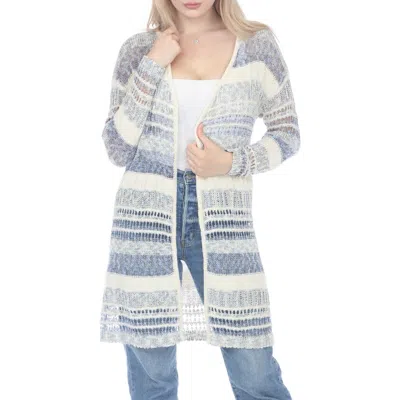 Rain And Rose Striped Open Stitch Cardigan In Blue
