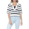 Rain And Rose Striped Open Stitch Polo In White/navy