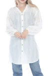 Rain And Rose Striped Slit Longline Button-up Shirt In White