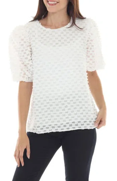 Rain And Rose Textured Puff Sleeve Top In White