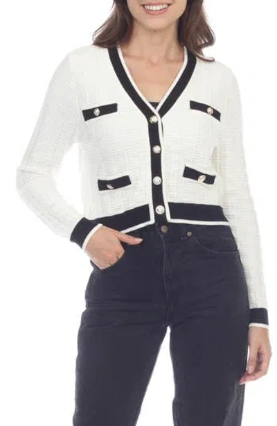 Rain And Rose Textured Tipped Cardigan Sweater In White