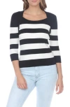 Rain And Rose Three Quarter Sleeve Sweater In Black Stripe