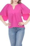 Rain And Rose V-neck Flutter Sleeve Top In Fuchsia